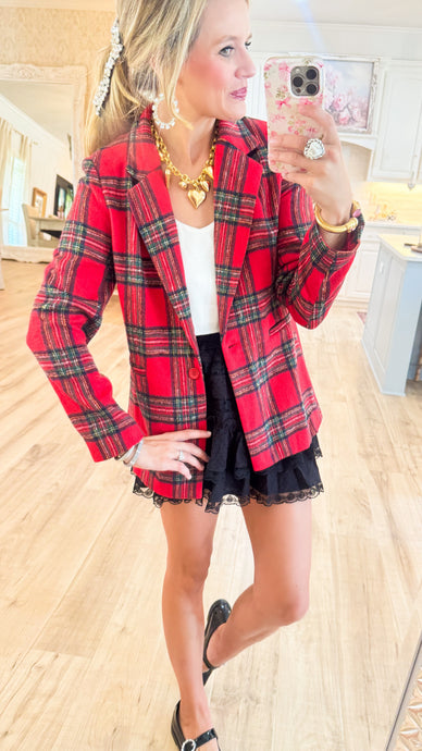 Red Plaid Flannel Blazer