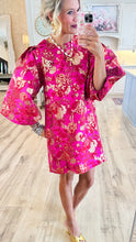 Hot Pink Gold Accent Jacquard Shift Dress