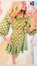 Olive Polka Dot Long Puff Sleeve Mini Dress