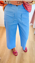 Blue Scallop Detail Wide Leg Pants