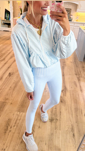 Blue Gingham Windbreaker Jacket