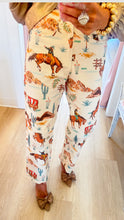 Beige Cowboy Printed Wide Leg Pants