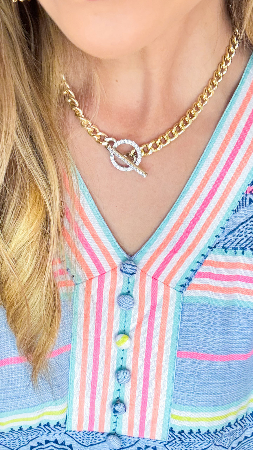 Gold Chain Necklace Diamond Circle Clasp