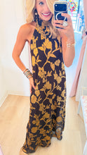 Brown and Gold Metallic Floral Maxi Dress