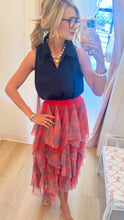 Red Check Multi Layered Ruffle Maxi Skirt