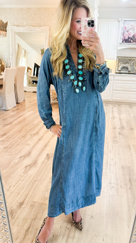 Ivy Jane Denim Caftan Midi Dress