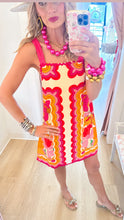 Pink and Orange Multi Printed Ric Rac Trim Dress