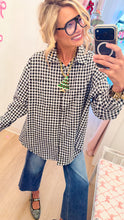 Black Gingham Oversized Button Up Top