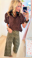 Brown Eyelet Scallop Hem Top