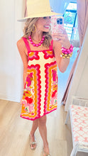 Pink and Orange Multi Printed Ric Rac Trim Dress
