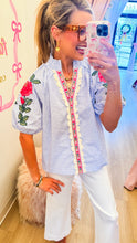 THML Blue Striped Puff Sleeve Top