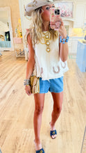 Horseshoe Embroidered Frayed Hem Top