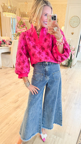 Pink Metallic Puff Sleeve Top