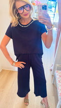 Navy Wide Leg Cropped Pant Set
