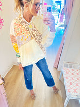 Ecru Multi Patch Pattern Hoodie Pullover