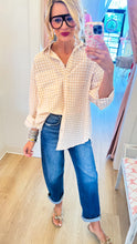 Beige Gingham Button Down Top