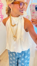 White High Neck Bow Bubble Top