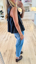 Black Faux Leather Sailor Collar Top