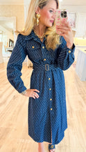 Indigo Denim Printed Button Down Midi Dress