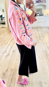 Pink Jeweled Mineral Washed Denim Jacket