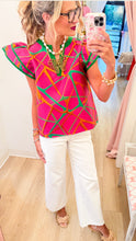 Magenta Abstract Metallic Jacquard Top