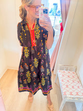 Black Floral Contrast Tiered Midi Dress