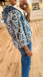Blue Christmas Toile Top