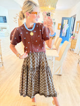 Brown and Blue Polka Dot Puff Sleeve Cardigan