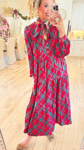 Red and Green Plaid Maxi Dress