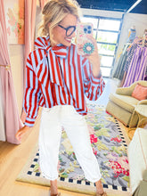 Blue Stripe Bow Neck Long Sleeve Top