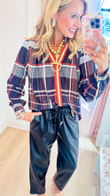 THML Navy Plaid Long Sleeve Top