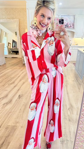 Pink and Red Santa Ribbed Set
