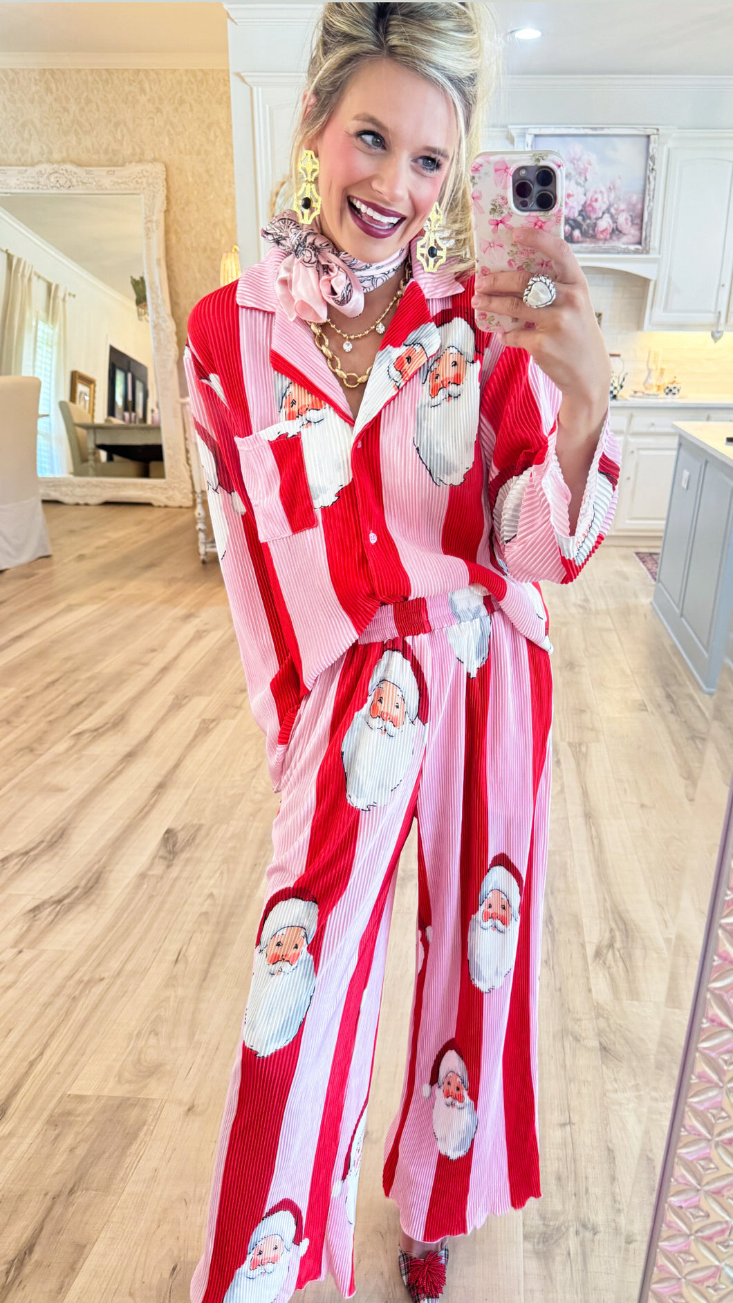 Pink and Red Santa Ribbed Set