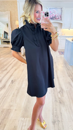 Black Ruffle Neck Mini Dress