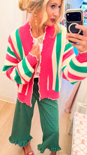 Ivory Pink Green Stripe Cardigan
