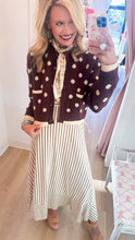 Cream and Brown Stripe Strapless Dress