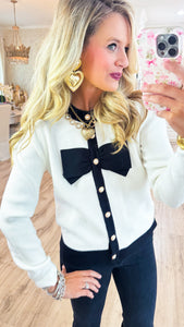 Cream and Black Bow Cardigan