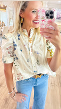 Cream Floral Print Lace Trim Top