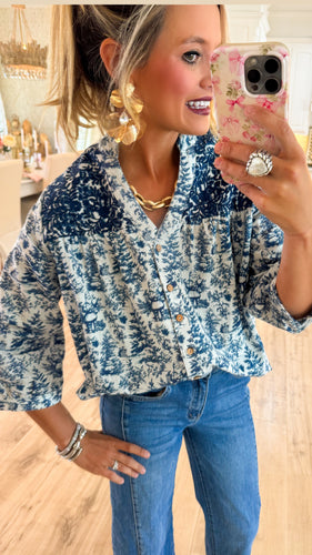 Blue Christmas Toile Top