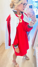 Blue and Red Color Block Knit Cardigan