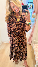 Leopard Print Balloon Sleeve Midi Dress