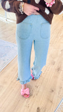 Light Denim Mineral Washed Ruffle Hem Pants