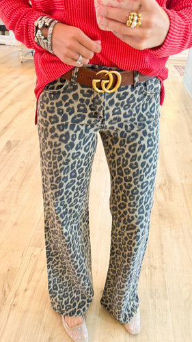Risen Coffee Leopard Wide Leg Jeans