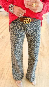 Risen Coffee Leopard Wide Leg Jeans