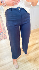 Navy High Waisted Cropped Pants