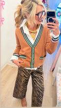 Camel Striped Trim Cardigan