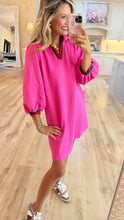 Hot Pink Quilted 3/4 Sleeve Dress