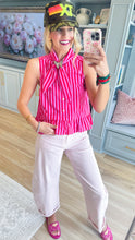 Red and Pink Striped Tie Neck Top