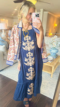 Navy Applique Midi Dress