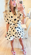 Ecru and Black Polka Dot Bow Mini Dress